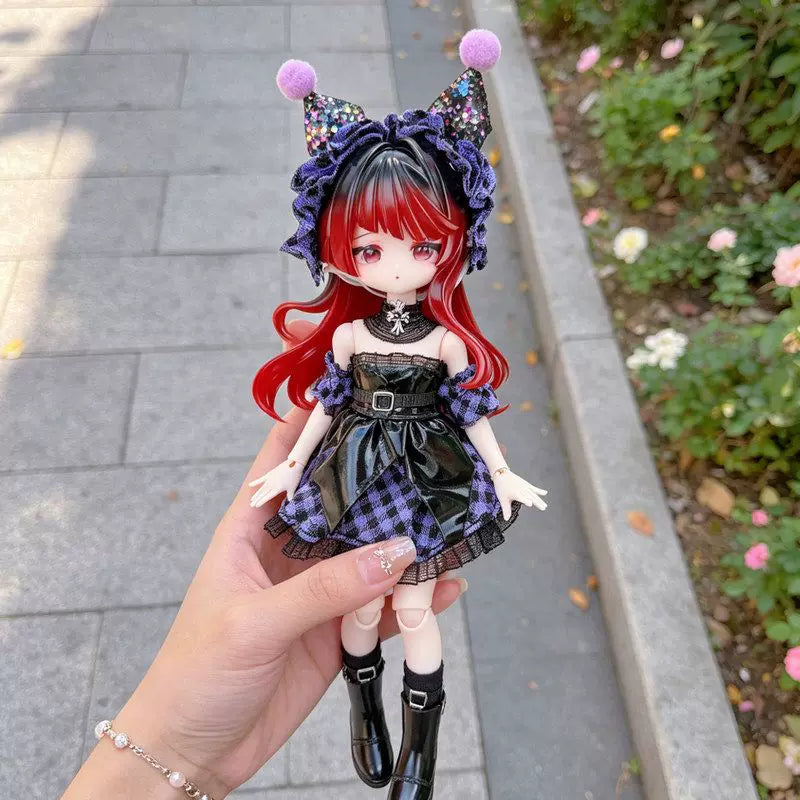 8分12分BJD娃衣ob11洛丽塔连衣裙套装黑紫格纹可动人偶换装衣服