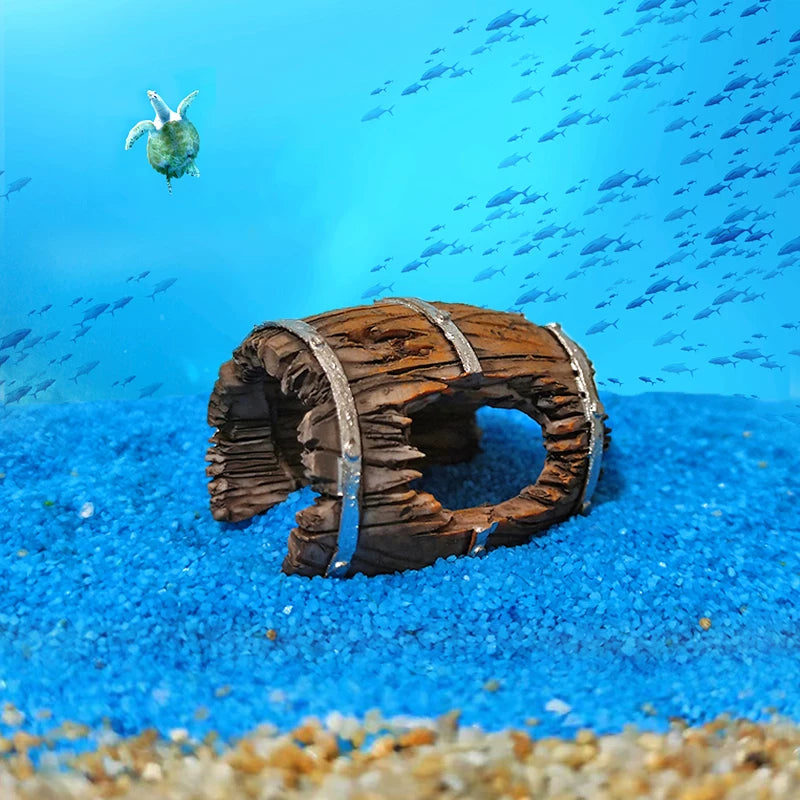 Mini Aquarium Hollow Barrel & Driftwood Hideout Cave - Realistic Resin Fish & Shrimp Shelter Tank Ornament