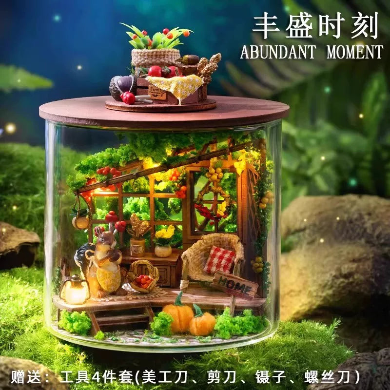 DIY Miniature Magic Bottle House Kit, 3D Wooden Craft Assembly Model with Tools, Fantasy Dollhouse Gift