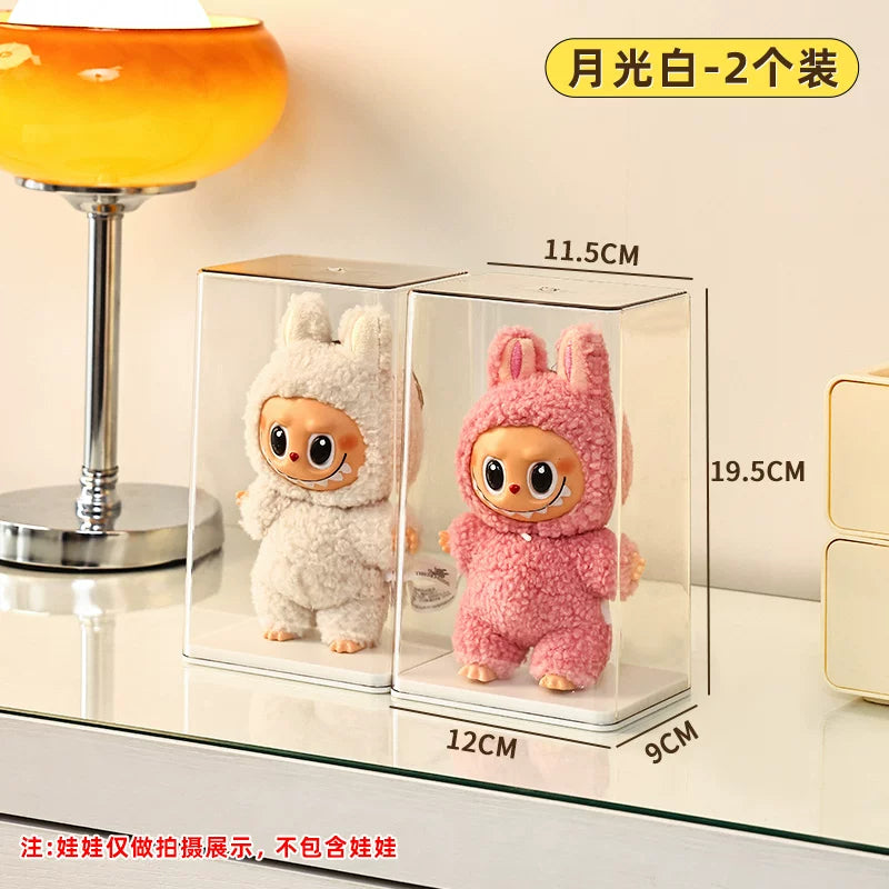 labubu展示盒防尘dimoo搪胶娃毛绒挂件保护罩透明盲盒收纳展示架