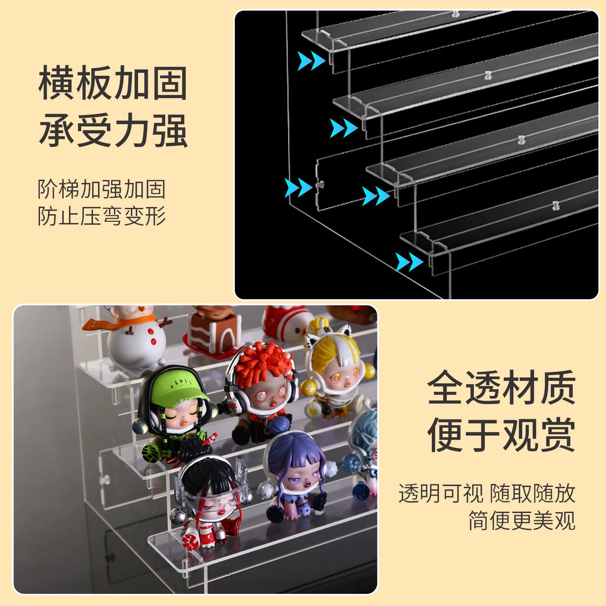 盲盒收纳展示架亚克力阶梯置物架适用于泡泡玛特手办小摆件陈列柜
