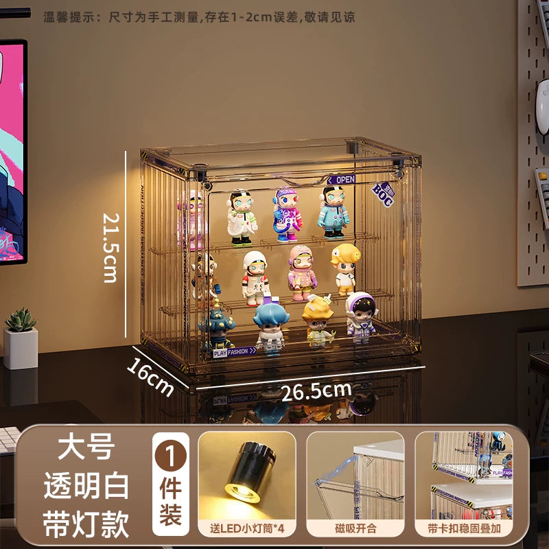 盲盒收纳展示架大容量阶梯式适用泡泡玛特展示盒透明防尘手办柜