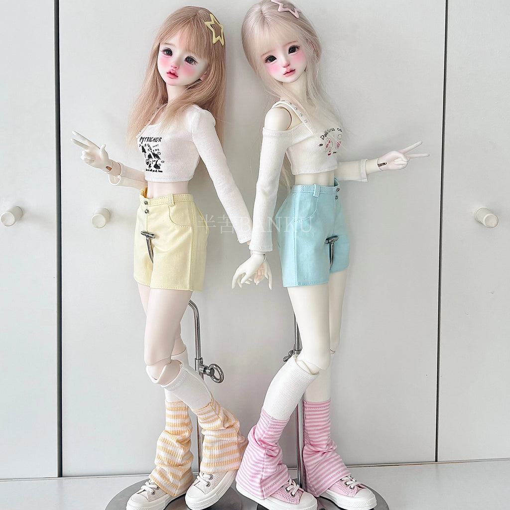 Casual Off-Shoulder T-Shirt and Shorts Outfit Set for BJD Dolls 1/3 1/4 1/6 Blythe OB24 Doll Clothes