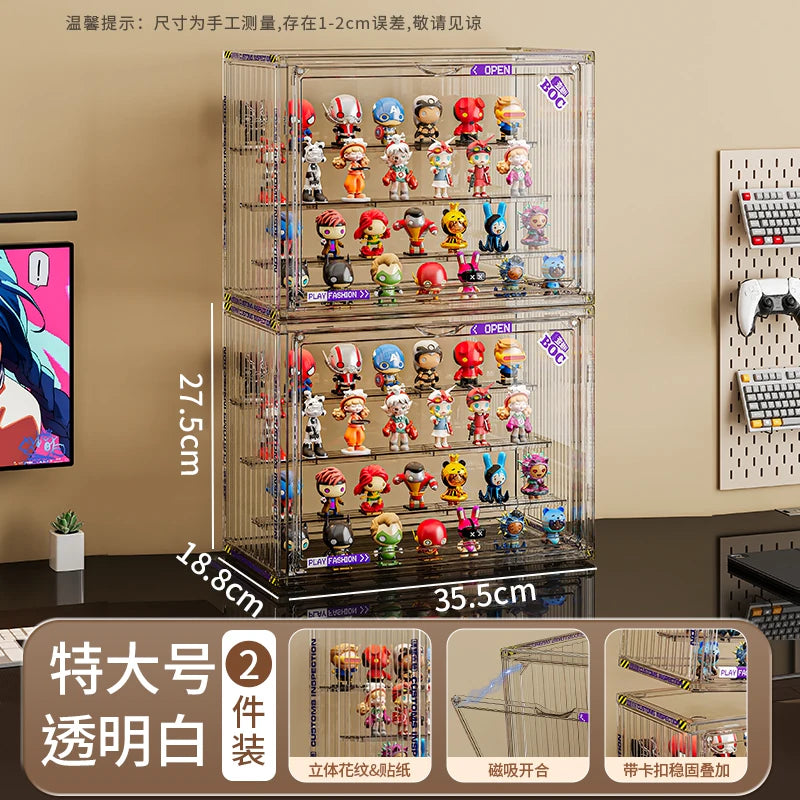 盲盒收纳展示架大容量阶梯式适用泡泡玛特展示盒透明防尘手办柜