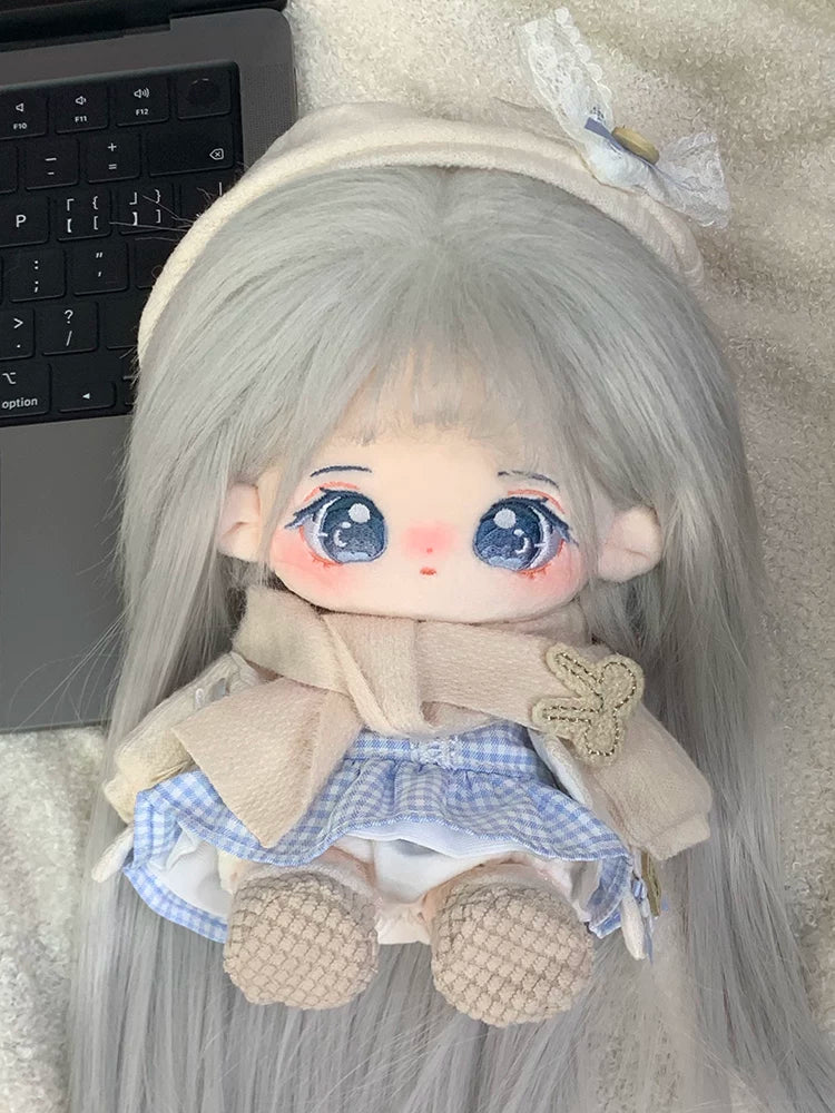 正版泠月棉花娃娃20cm女公仔衣服毛绒玩具有骨架换装假发长发玩偶