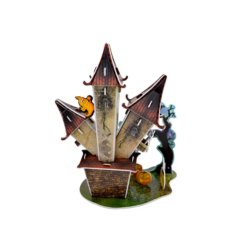 3D DIY Assembly Puzzle Toy - Halloween Pumpkin Lantern & Christmas Holiday Cottage Craft Kit, Educational Gift for Kids