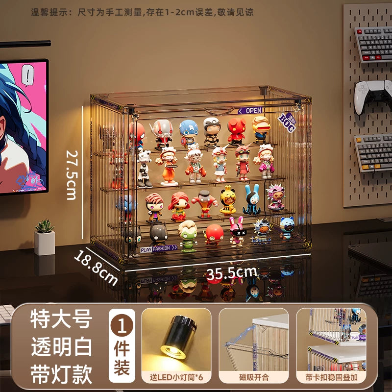 盲盒收纳展示架大容量阶梯式适用泡泡玛特展示盒透明防尘手办柜