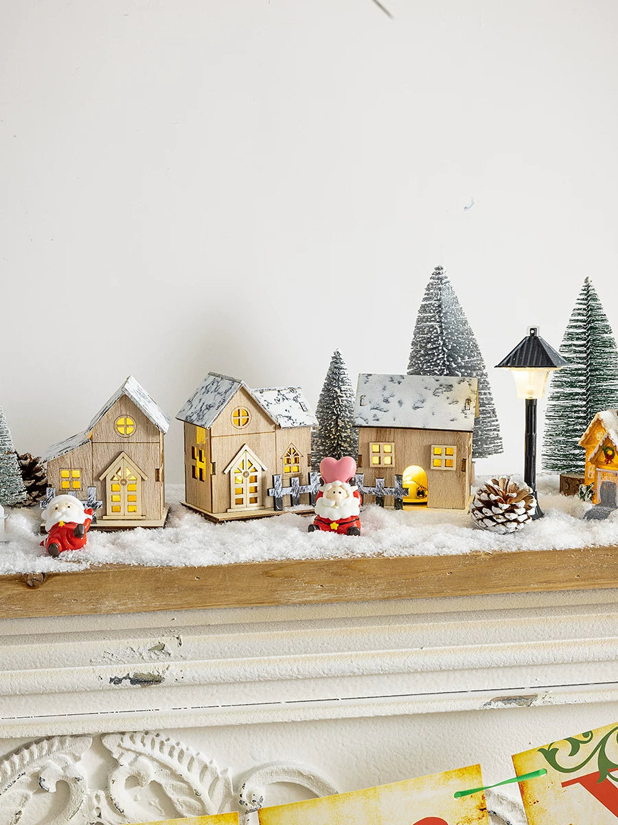 Christmas Light-Up Miniature Village House Set, DIY Winter Snow Landscape Mantel & Tabletop Decor