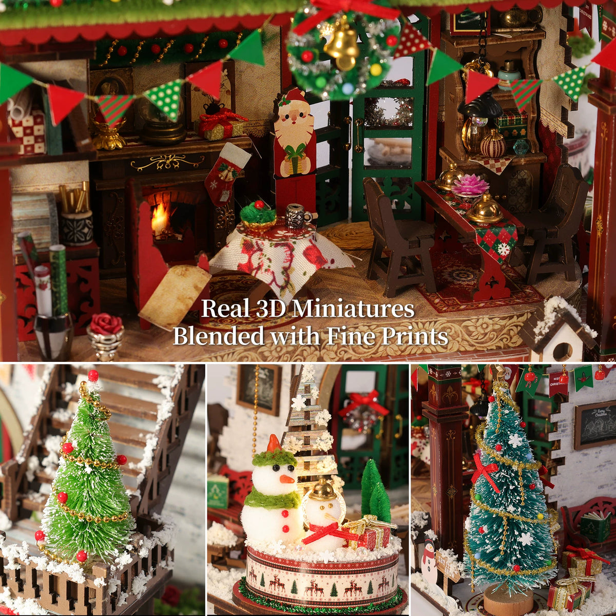 DIY Wooden Miniature Dollhouse Kit - Winter Christmas Cabin with LED Light, 3D Puzzle Handmade Craft Model Decor, Creative Holiday Gift