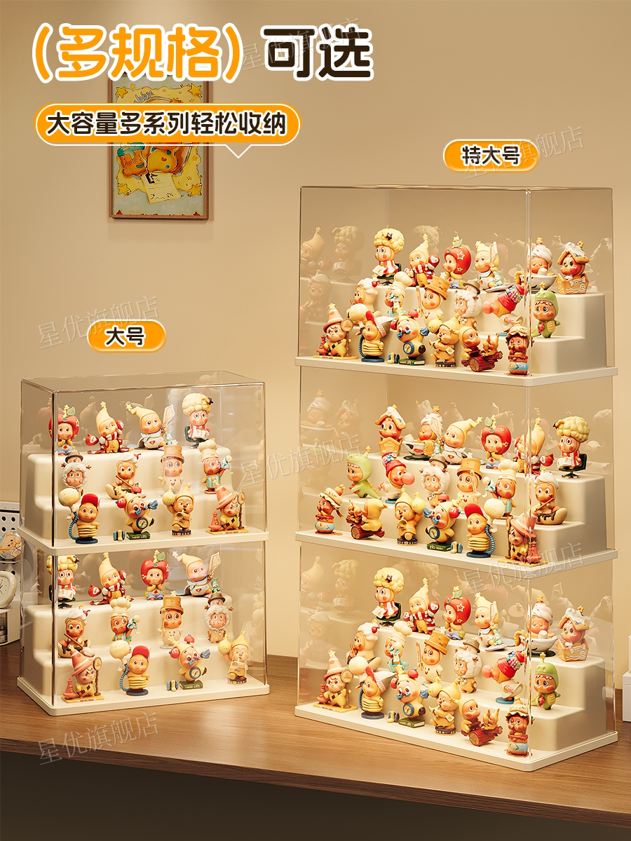 盲盒收纳展示架透明防尘阶梯式手办展示柜星星人泡泡玛特收纳盒