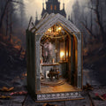 DIY 3D Gothic Book Nook Kit Miniature Wooden Bookshelf Insert Model Creative Desk Decor
