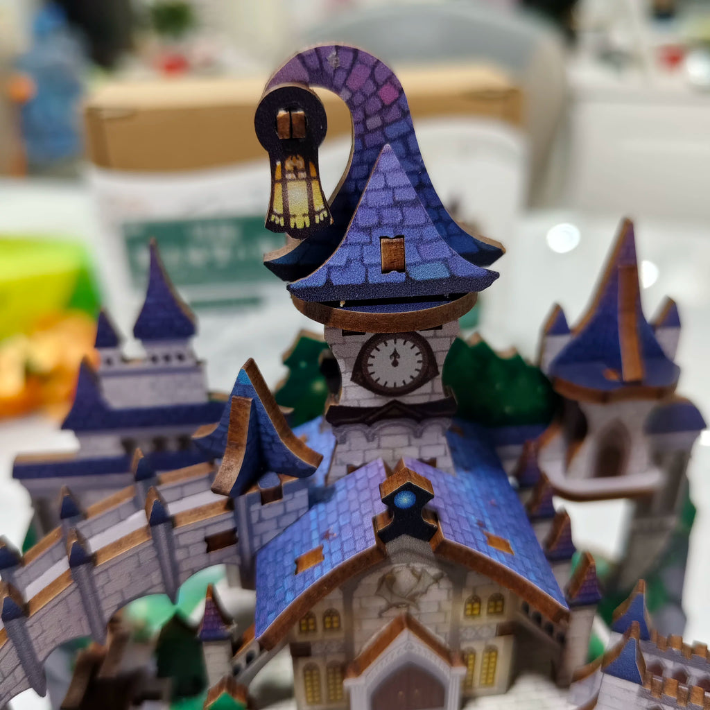 3D Wooden Magic Castle Music Box DIY Assembly Puzzle Kit, Fairytale Mechanical Model Craft, Creative Gift for Girls and Teens