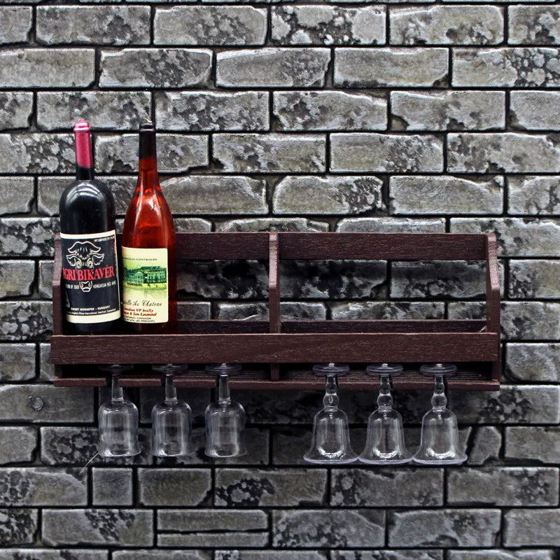 1:12 Miniature Dollhouse Wall-Mounted Wine Rack & Glass Holder Set - Tiny Wine Cabinet, Bottles & Goblets Kitchen Decor Accessories