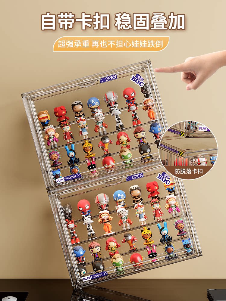 盲盒收纳展示架大容量阶梯式适用泡泡玛特展示盒透明防尘手办柜