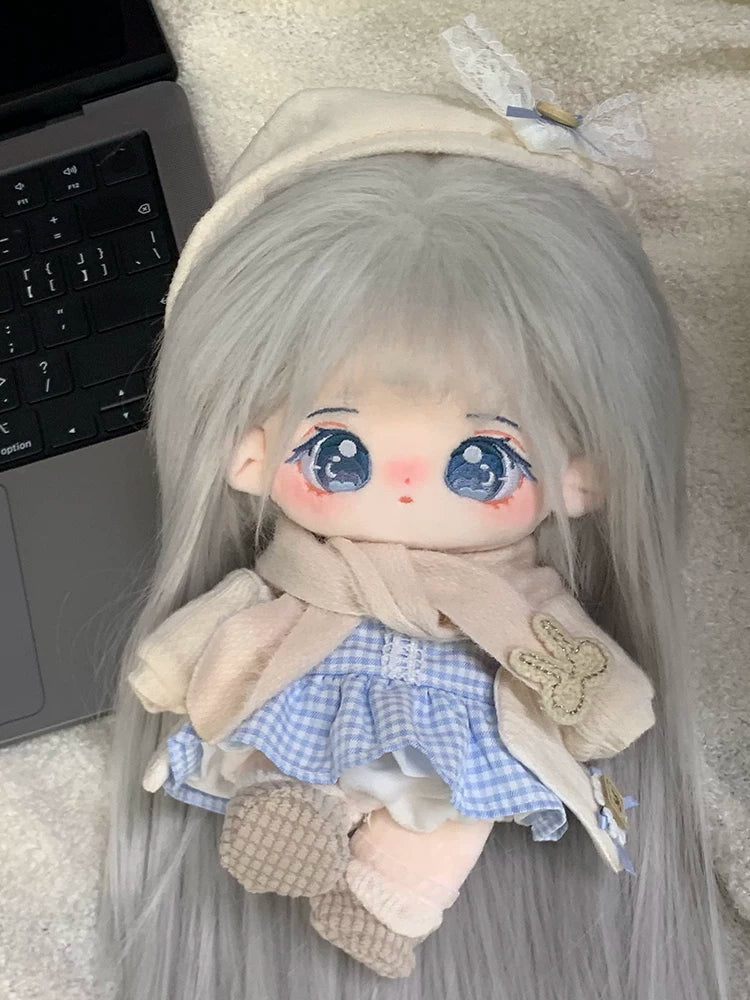 正版泠月棉花娃娃20cm女公仔衣服毛绒玩具有骨架换装假发长发玩偶