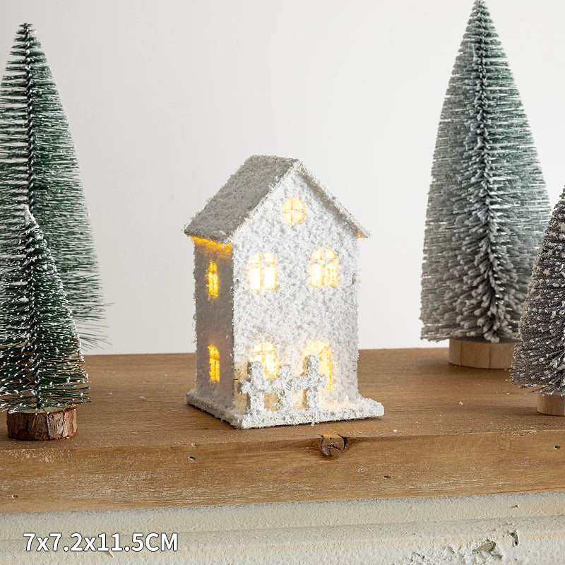 Christmas Light-Up Miniature Village House Set, DIY Winter Snow Landscape Mantel & Tabletop Decor