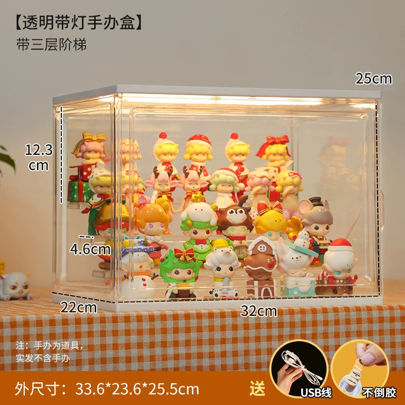 手办展示盒盲盒收纳展示架泡泡玛特娃娃收纳框积木透明防尘收藏柜
