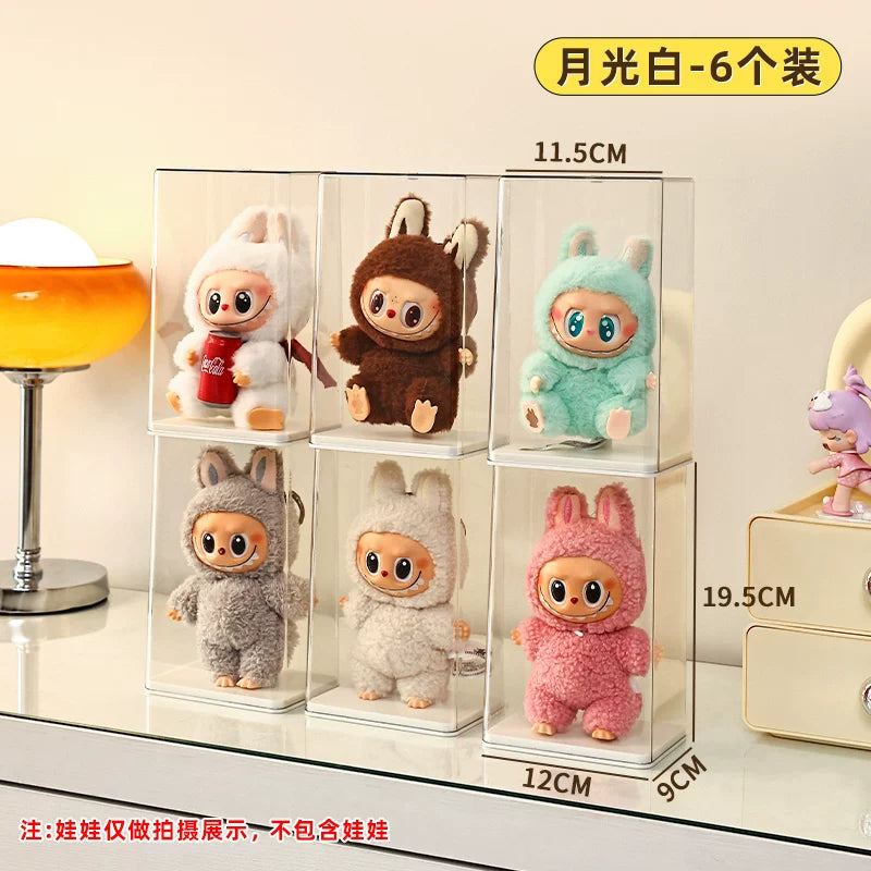 labubu展示盒防尘dimoo搪胶娃毛绒挂件保护罩透明盲盒收纳展示架