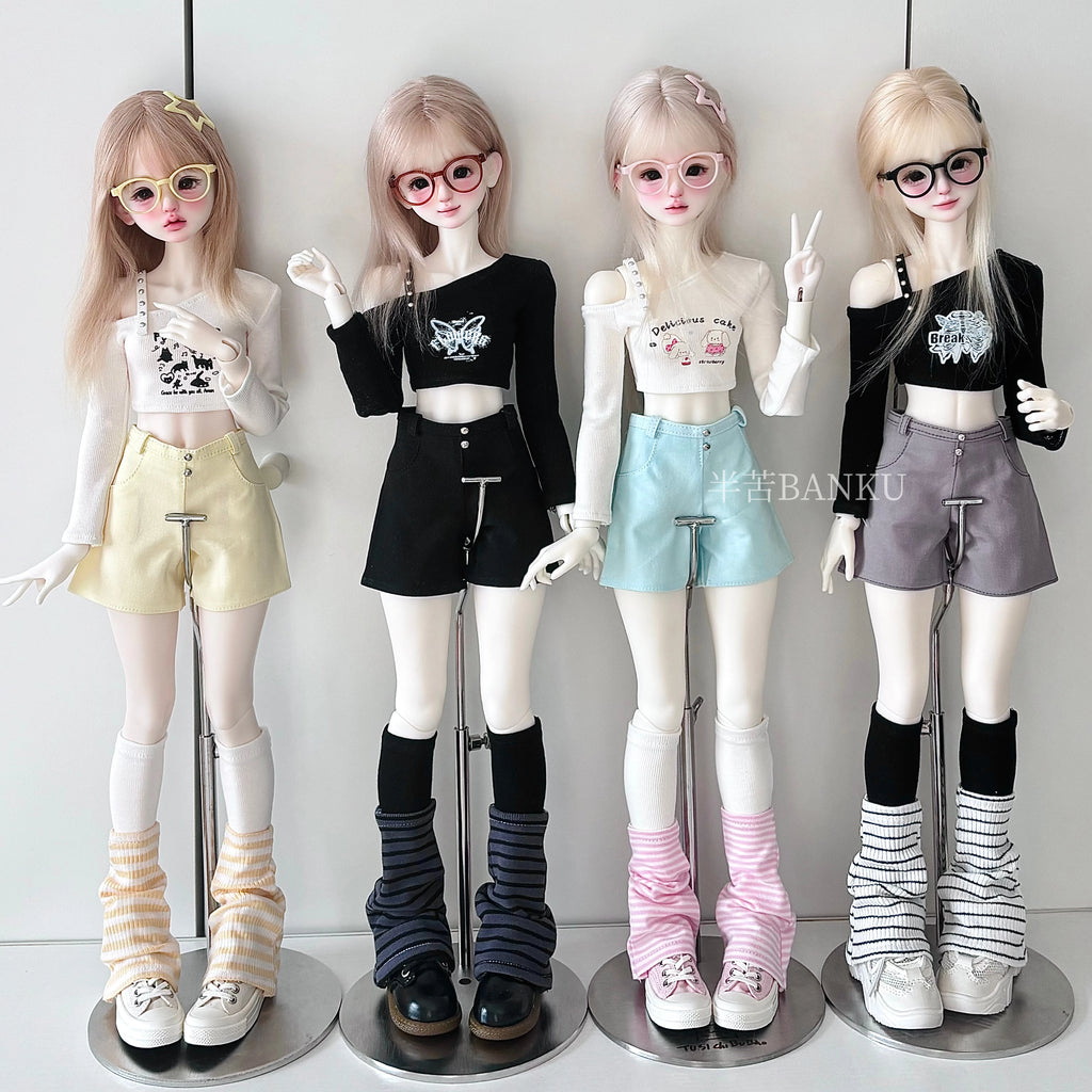 Casual Off-Shoulder T-Shirt and Shorts Outfit Set for BJD Dolls 1/3 1/4 1/6 Blythe OB24 Doll Clothes