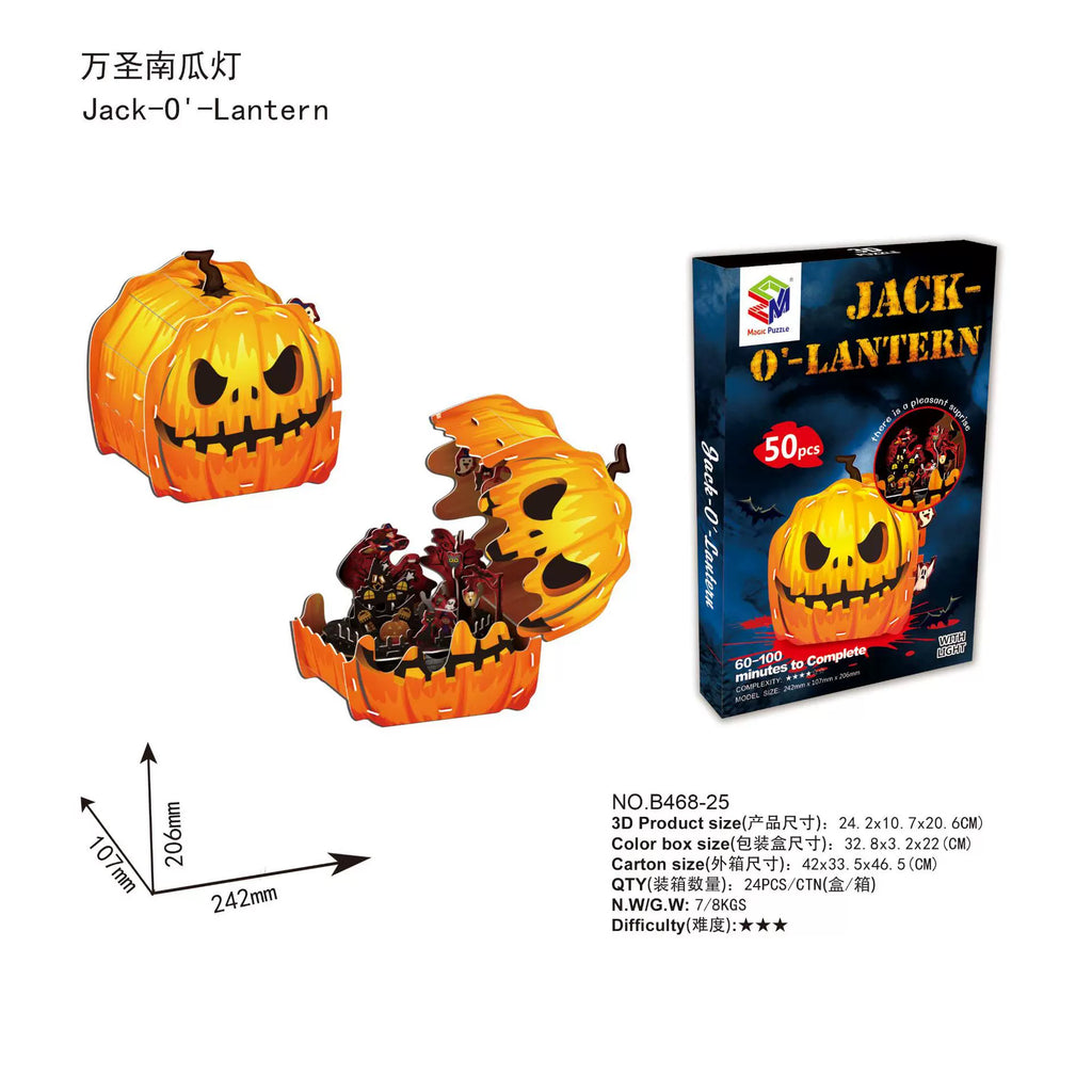 3D DIY Assembly Puzzle Toy - Halloween Pumpkin Lantern & Christmas Holiday Cottage Craft Kit, Educational Gift for Kids
