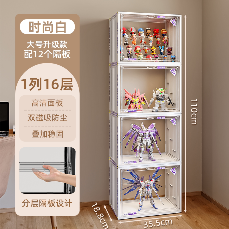 盲盒收纳展示架大容量阶梯式适用泡泡玛特展示盒透明防尘手办柜