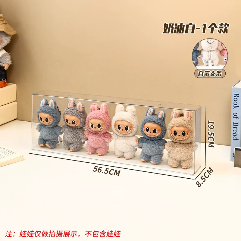 labubu展示盒防尘dimoo搪胶娃毛绒挂件保护罩透明盲盒收纳展示架