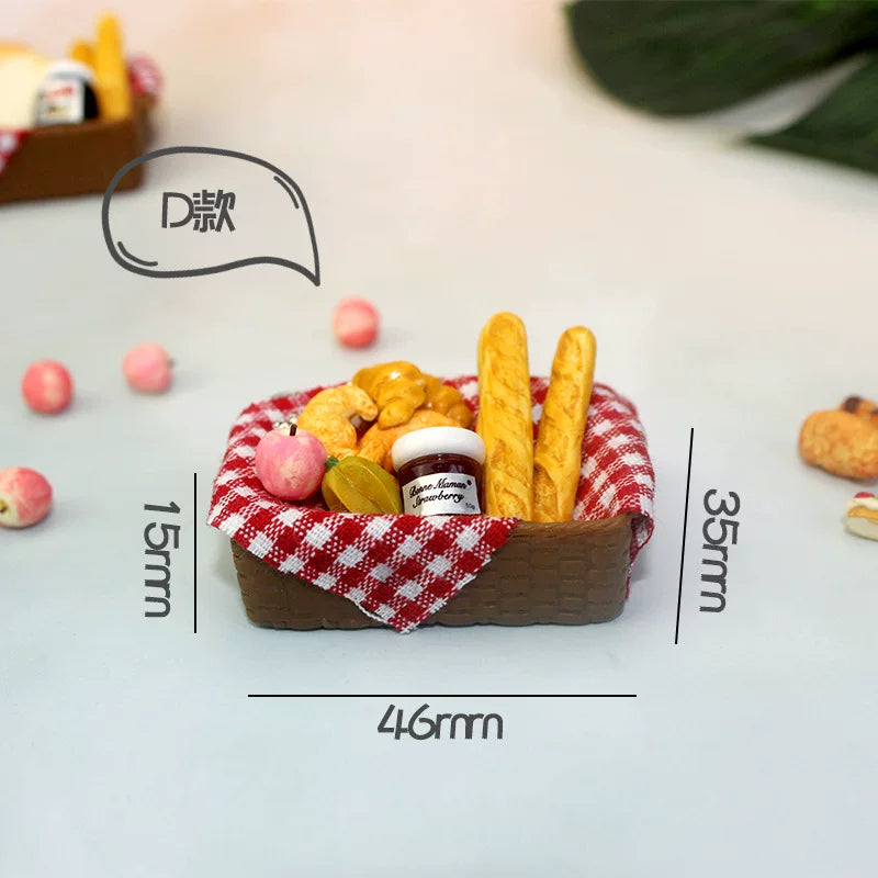 Miniature Dollhouse Bread Basket Set, 1:12 Scale Resin Mini Food Bakery Props for DIY Crafts, Kitchen Scene Decor & Micro Landscape