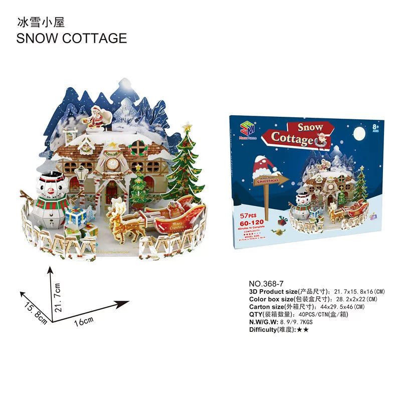 3D DIY Assembly Puzzle Toy - Halloween Pumpkin Lantern & Christmas Holiday Cottage Craft Kit, Educational Gift for Kids