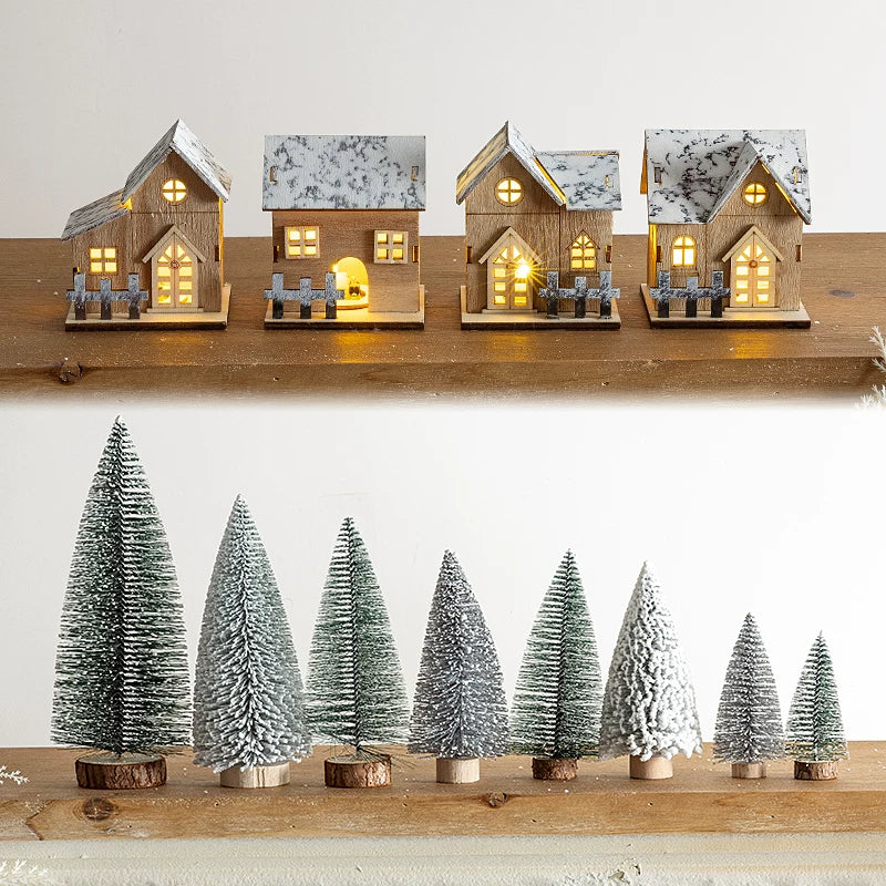 Christmas Light-Up Miniature Village House Set, DIY Winter Snow Landscape Mantel & Tabletop Decor