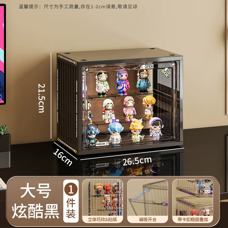 盲盒收纳展示架大容量阶梯式适用泡泡玛特展示盒透明防尘手办柜