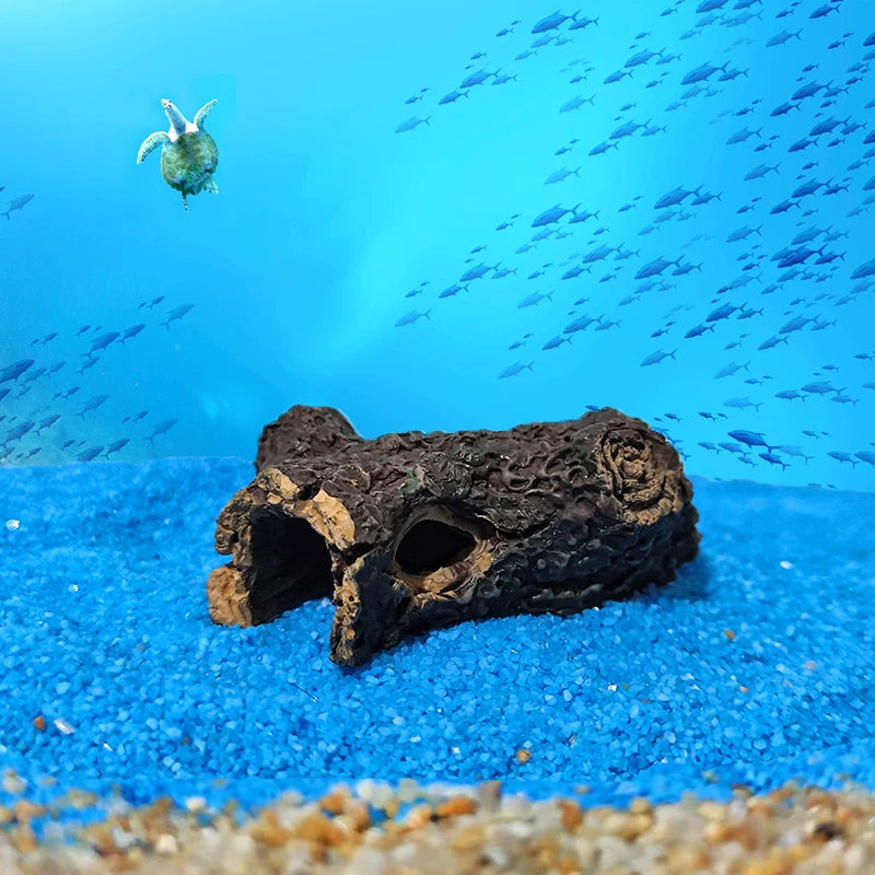 Mini Aquarium Hollow Barrel & Driftwood Hideout Cave - Realistic Resin Fish & Shrimp Shelter Tank Ornament
