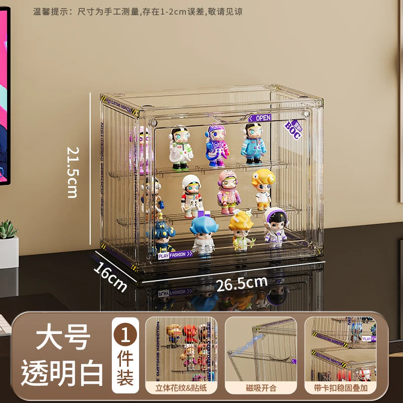盲盒收纳展示架大容量阶梯式适用泡泡玛特展示盒透明防尘手办柜
