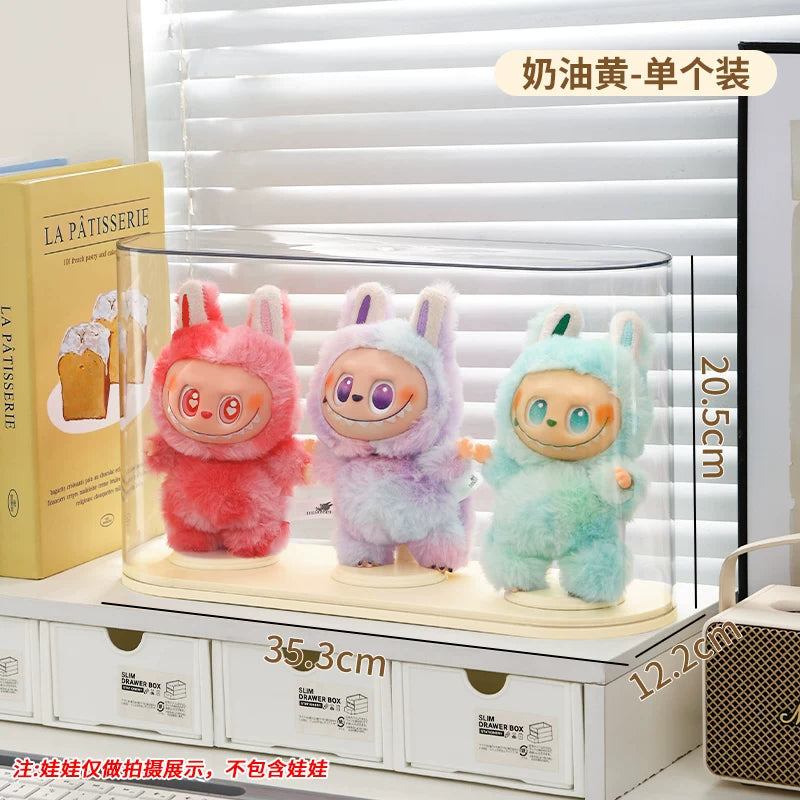 labubu展示盒防尘dimoo搪胶娃毛绒挂件保护罩透明盲盒收纳展示架