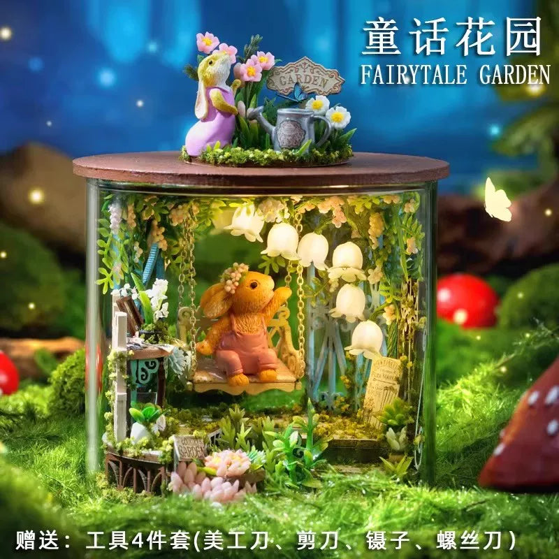 DIY Miniature Magic Bottle House Kit, 3D Wooden Craft Assembly Model with Tools, Fantasy Dollhouse Gift