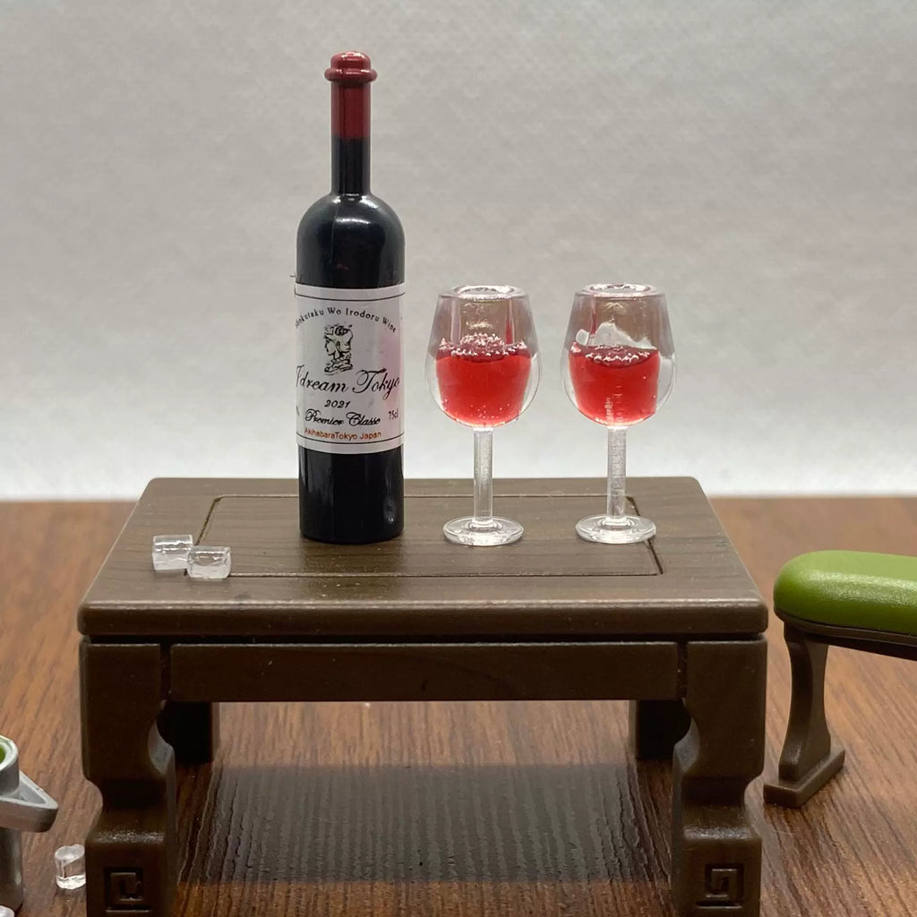 1:12 Dollhouse Miniature Wine Bottle and Goblet Glasses Set, Realistic Mini Bar Accessories for Dollhouse Kitchen Dining Scene Decor