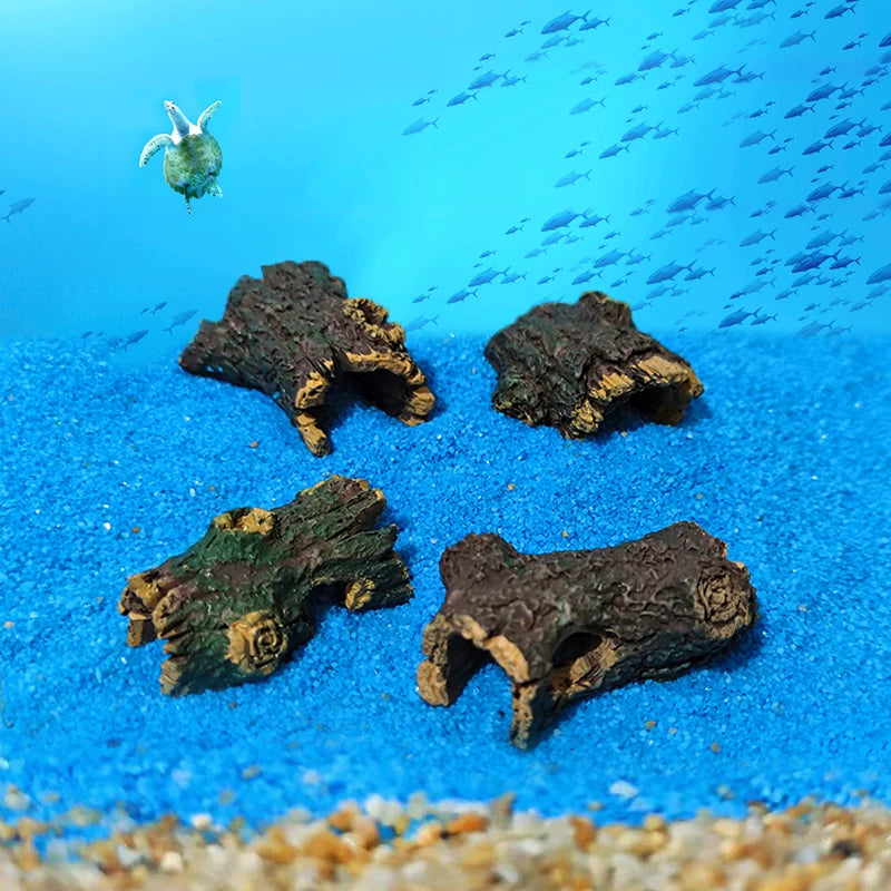 Mini Aquarium Hollow Barrel & Driftwood Hideout Cave - Realistic Resin Fish & Shrimp Shelter Tank Ornament