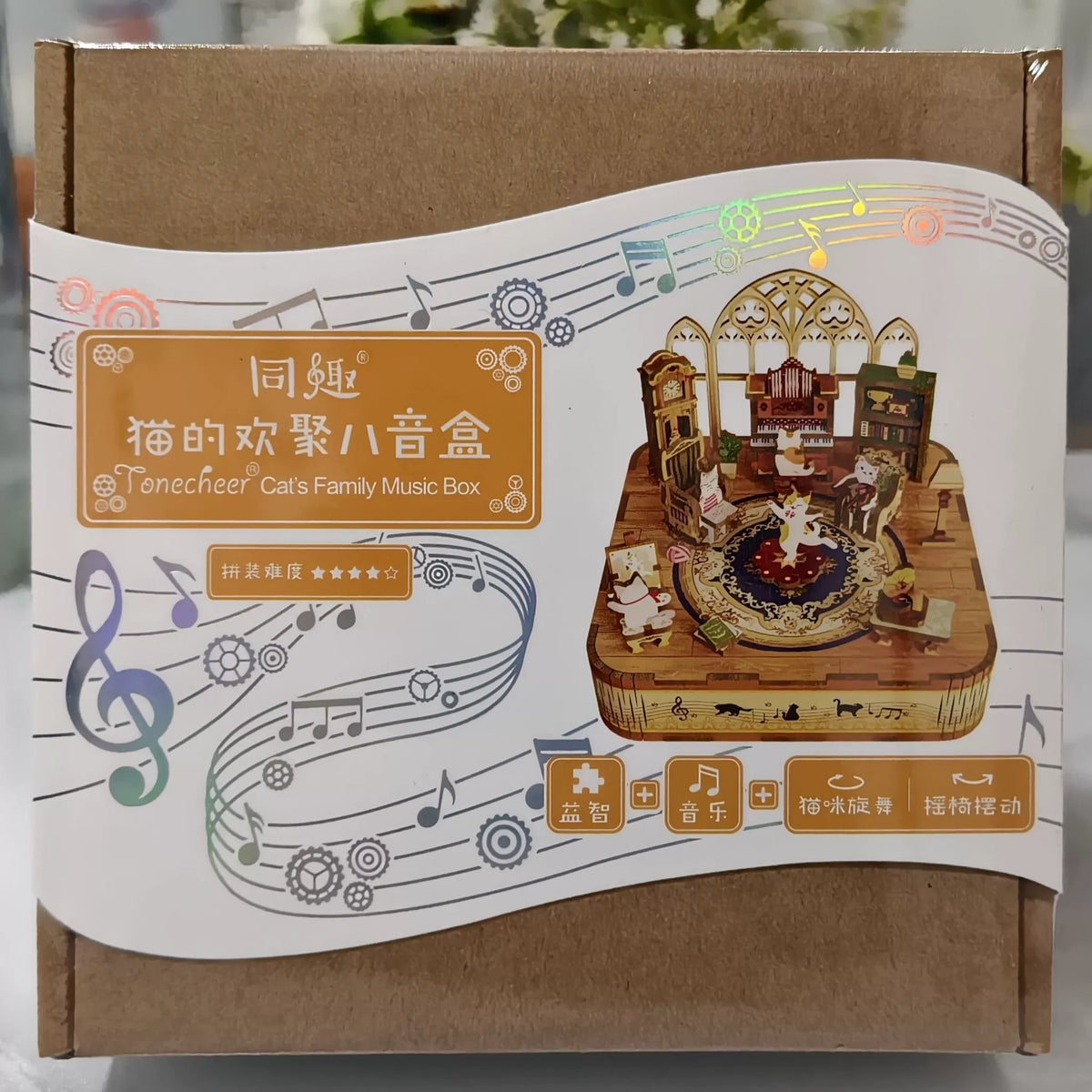 DIY 3D Wooden Music Box Puzzle Kit - Rotating Mechanical Melody Box Craft Toy Birthday Gift for Girls & Teens