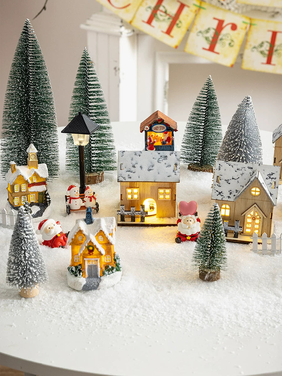 Christmas Light-Up Miniature Village House Set, DIY Winter Snow Landscape Mantel & Tabletop Decor
