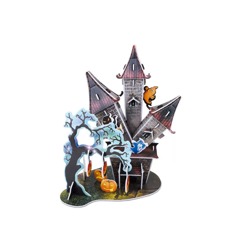 3D DIY Assembly Puzzle Toy - Halloween Pumpkin Lantern & Christmas Holiday Cottage Craft Kit, Educational Gift for Kids