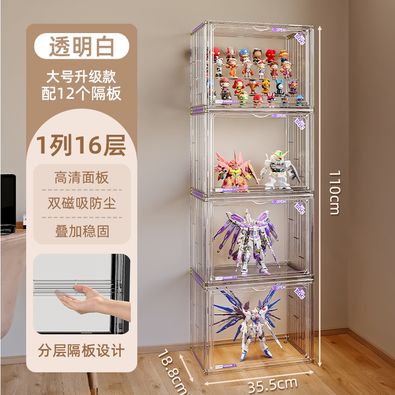 盲盒收纳展示架大容量阶梯式适用泡泡玛特展示盒透明防尘手办柜