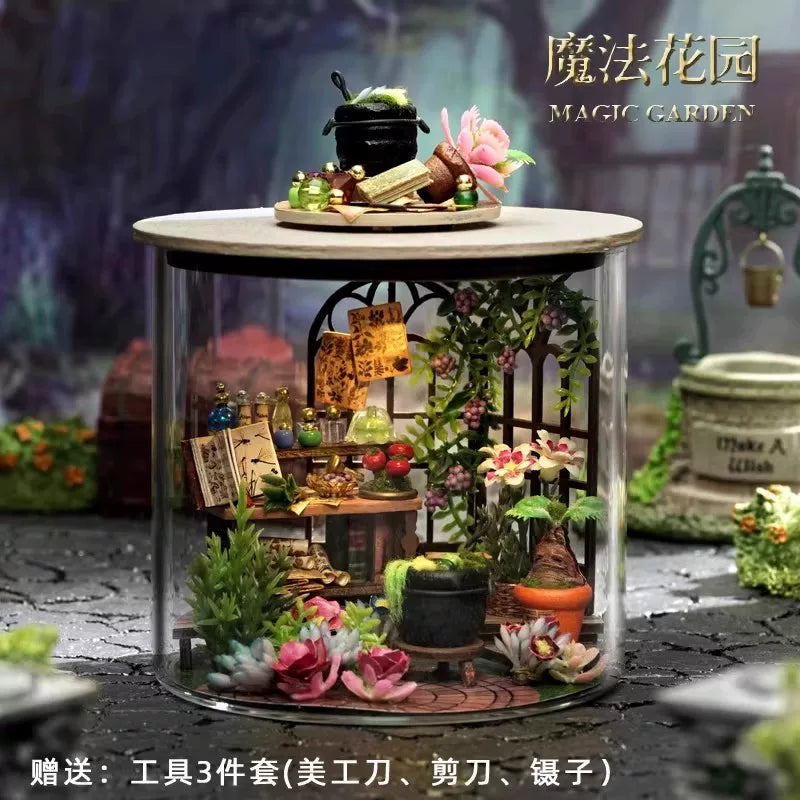 DIY Miniature Magic Bottle House Kit, 3D Wooden Craft Assembly Model with Tools, Fantasy Dollhouse Gift
