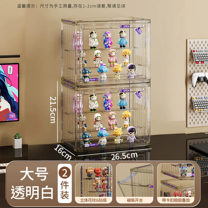 盲盒收纳展示架大容量阶梯式适用泡泡玛特展示盒透明防尘手办柜