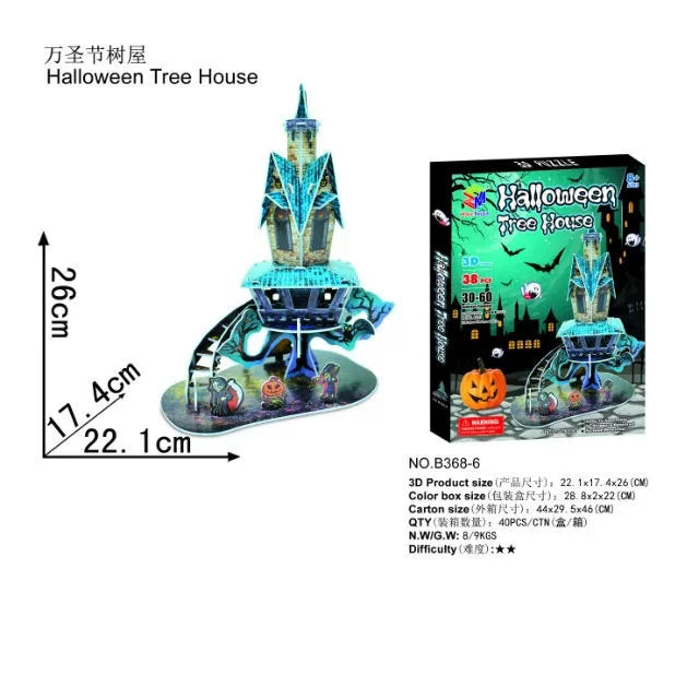 3D DIY Assembly Puzzle Toy - Halloween Pumpkin Lantern & Christmas Holiday Cottage Craft Kit, Educational Gift for Kids