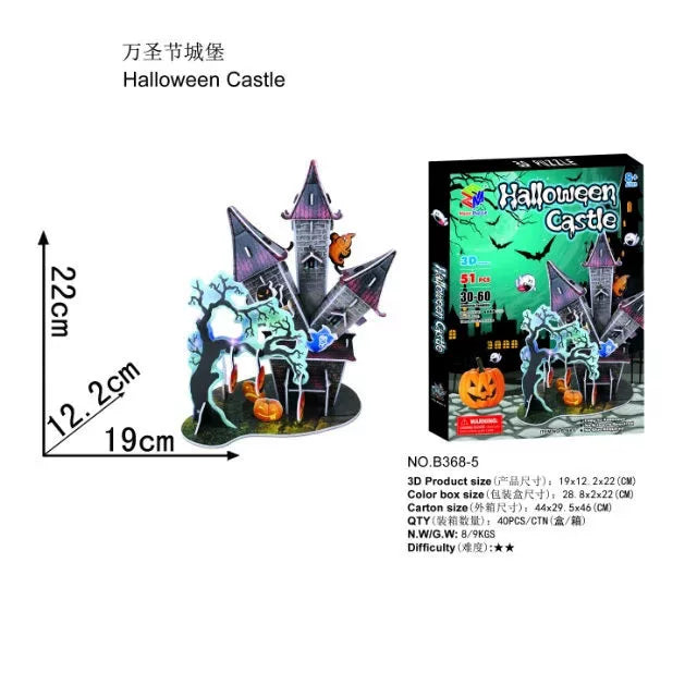 3D DIY Assembly Puzzle Toy - Halloween Pumpkin Lantern & Christmas Holiday Cottage Craft Kit, Educational Gift for Kids