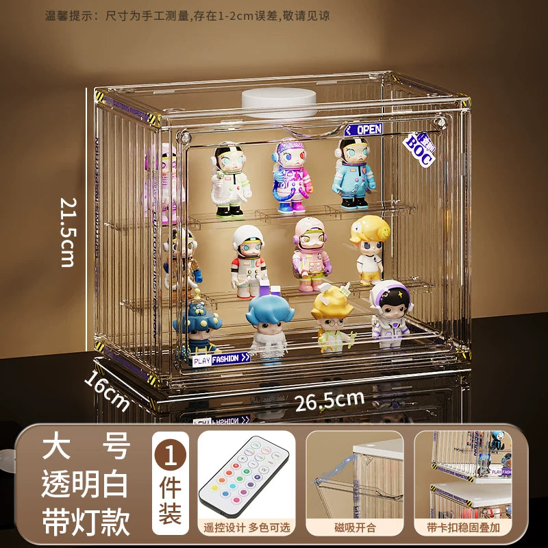 盲盒收纳展示架大容量阶梯式适用泡泡玛特展示盒透明防尘手办柜