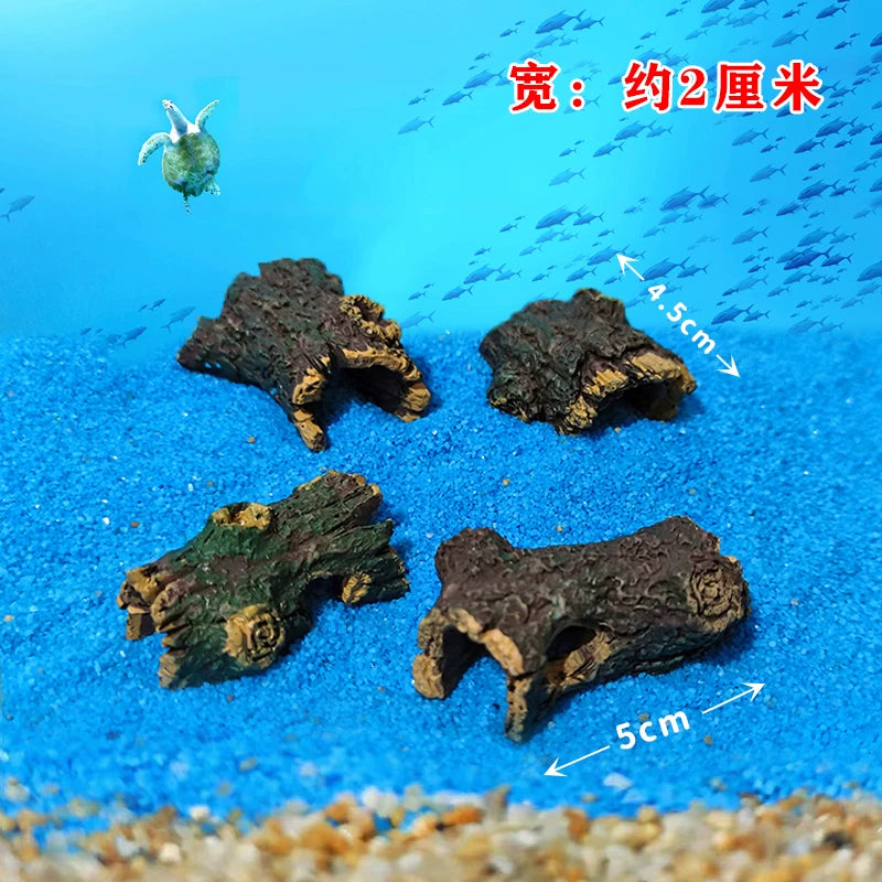 Mini Aquarium Hollow Barrel & Driftwood Hideout Cave - Realistic Resin Fish & Shrimp Shelter Tank Ornament