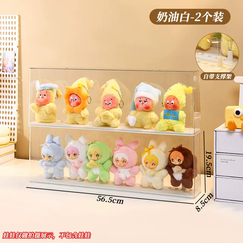 labubu展示盒防尘dimoo搪胶娃毛绒挂件保护罩透明盲盒收纳展示架