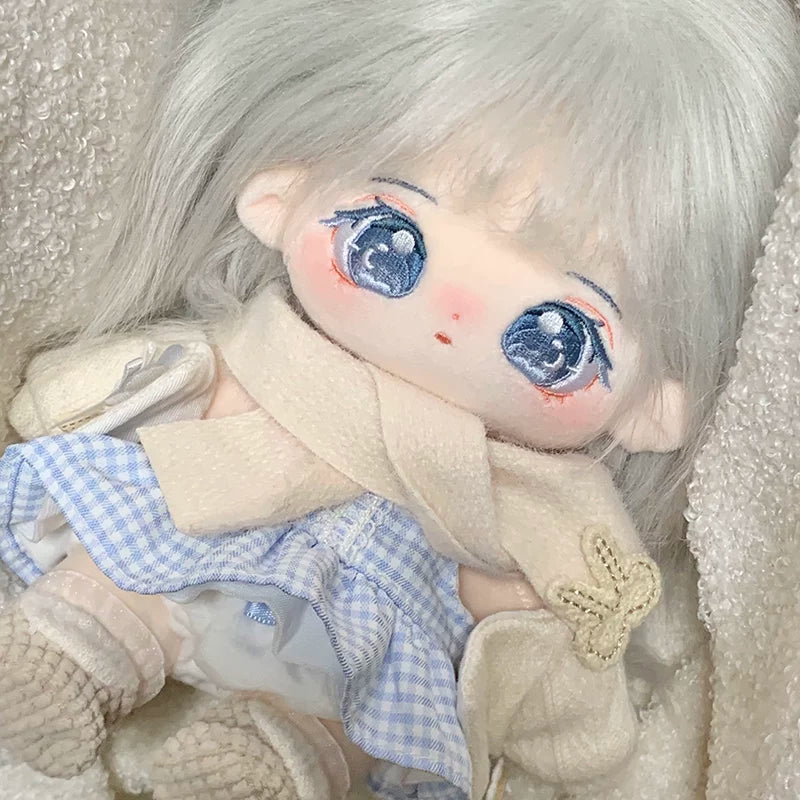 正版泠月棉花娃娃20cm女公仔衣服毛绒玩具有骨架换装假发长发玩偶