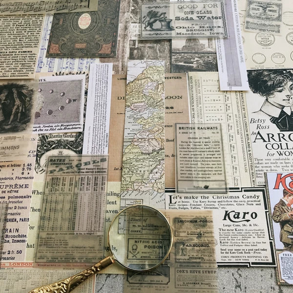 Vintage Junk Journal Ephemera Paper Pack, Textured Old Newspaper Poster Pages for TN Planners & Scrapbooking DIY Crafts