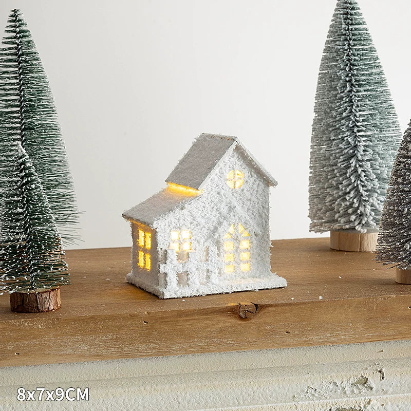 Christmas Light-Up Miniature Village House Set, DIY Winter Snow Landscape Mantel & Tabletop Decor